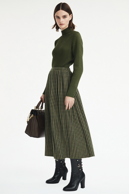 Green plaid maxi skirt
