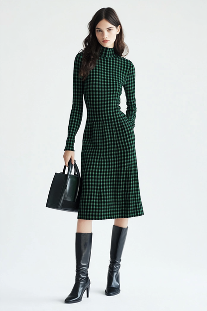 Green plaid maxi skirt