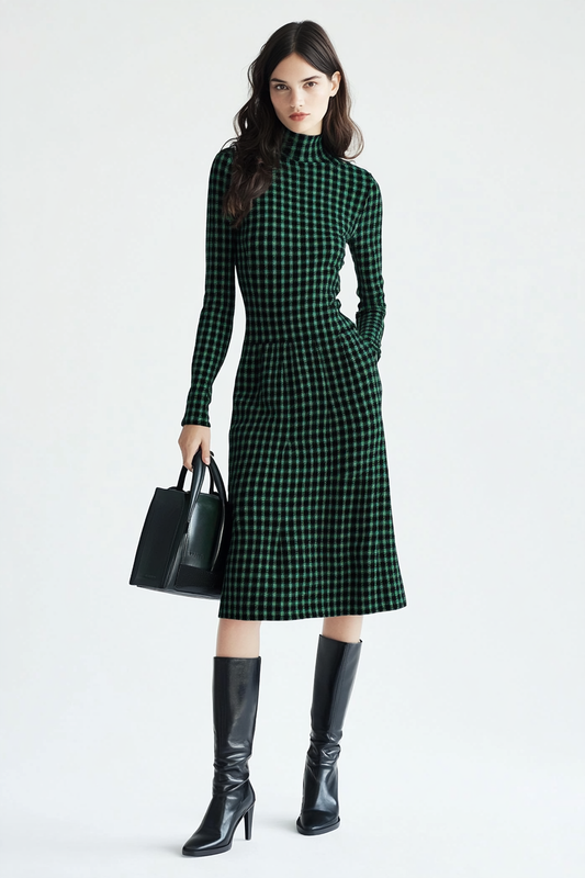 Green plaid maxi skirt
