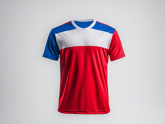 Red and blue flag-inspired colors jersey