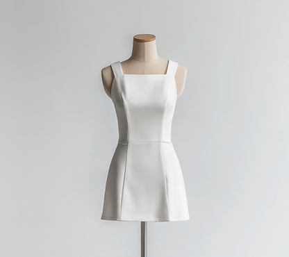 White solid color dress has a simple design