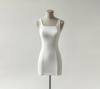 White solid color dress has a simple design