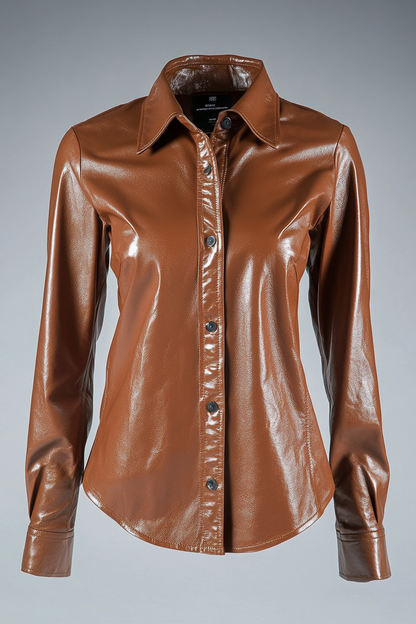 Womens Leather Shirt in brown