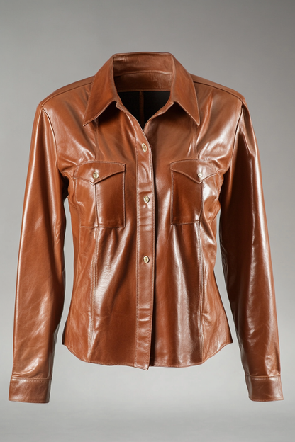 Womens Leather Shirt in brown