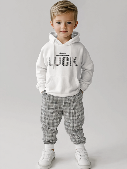 Children's White Hoodie with Dual-Color Print