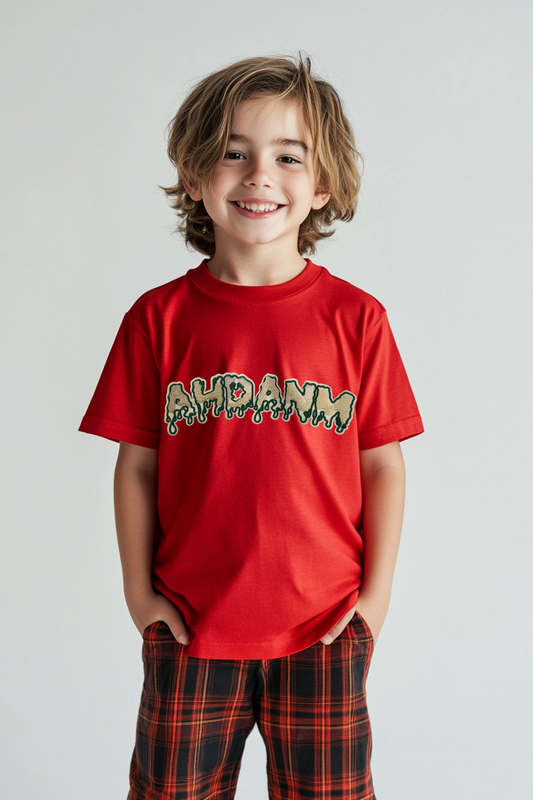 Red embroidered children's T-shirt