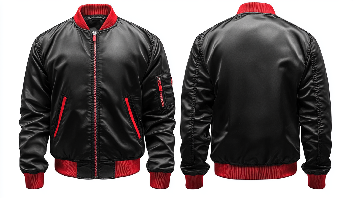 Mens black with red accents bomber jacket