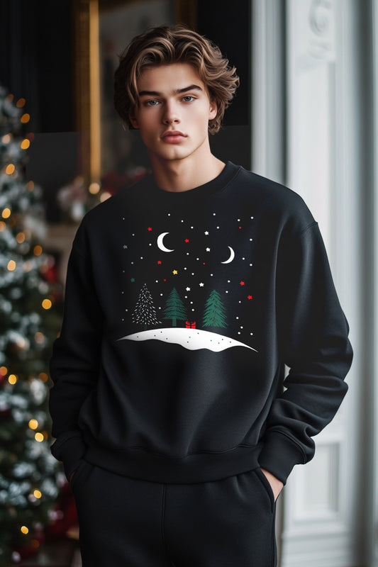 Men's Black Christmas Landscape Print Sweatshirt