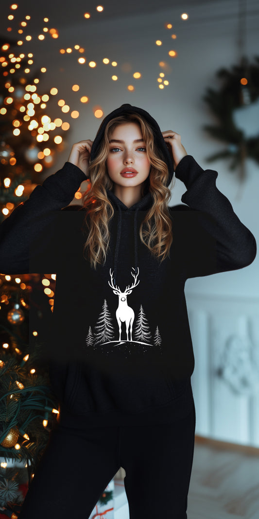 Christmas White Printed and Black Ladies hoodies Set
