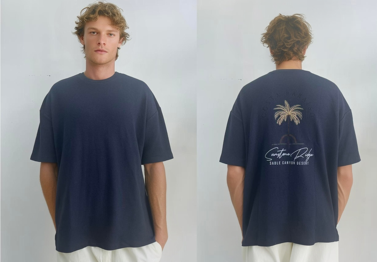 Jacquard fabric men T-shirt back with embroidery