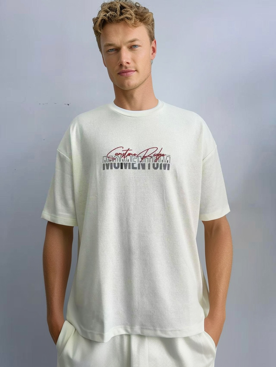 White jacquard fabric T-shirt