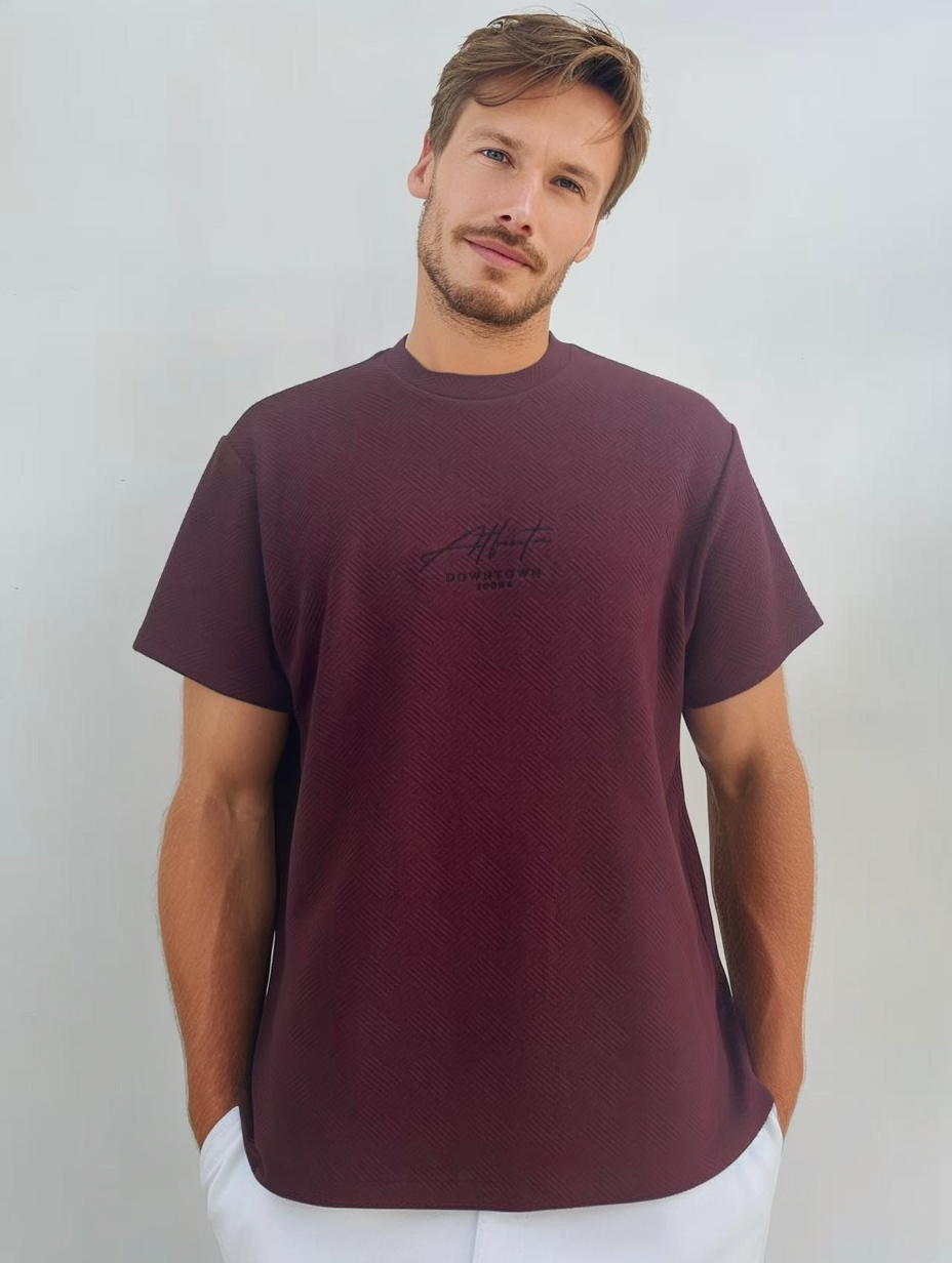 Dark red jacquard fabric T-shirt