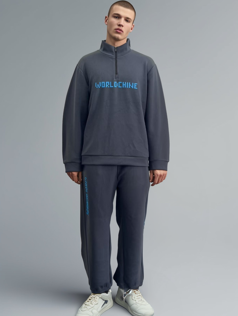 Men's letter-print 4/1 zipper sweatshirt and pants set