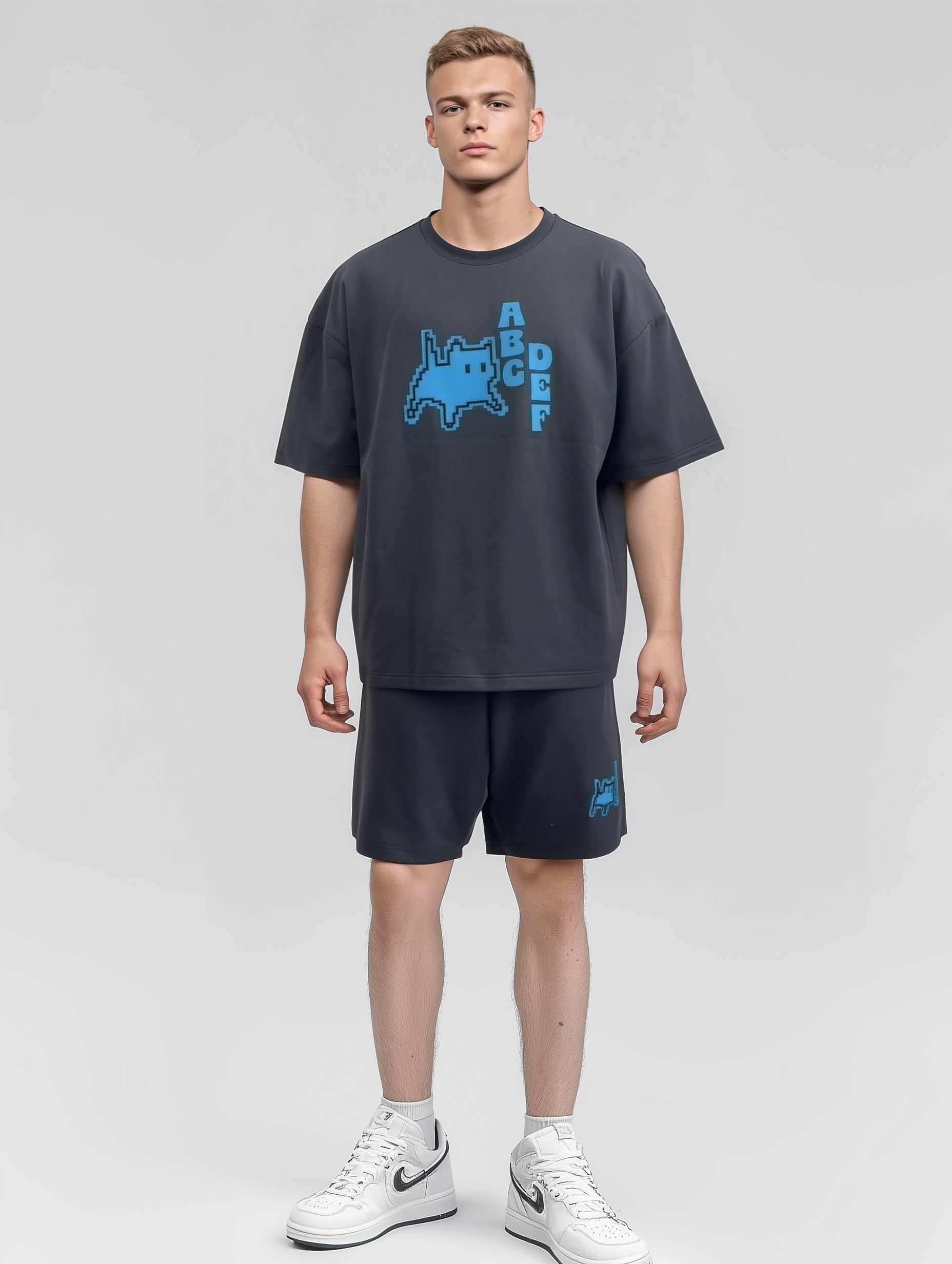 Men's printed loose-fitting short-sleeved and short-pants set