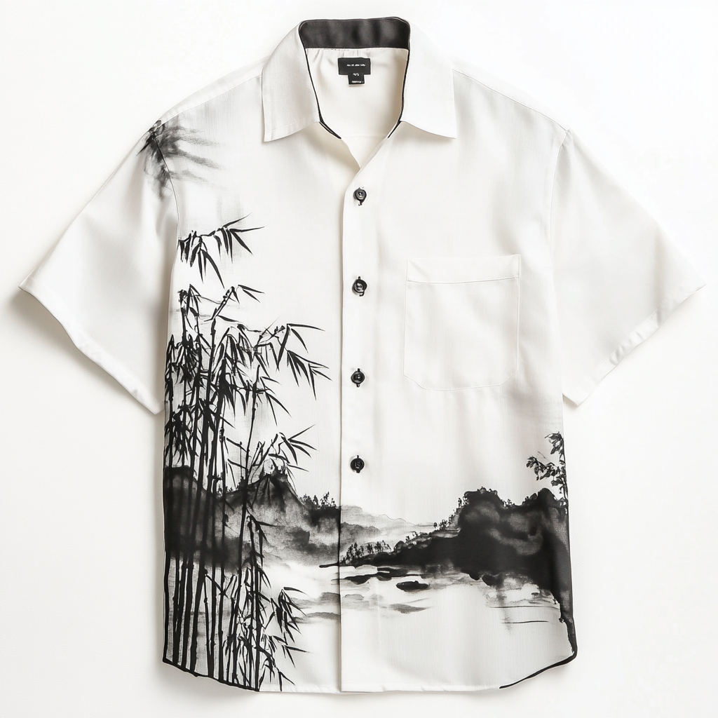 Bamboo print short-sleeved shirt