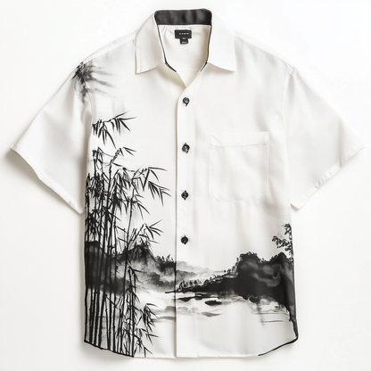 Bamboo print short-sleeved shirt