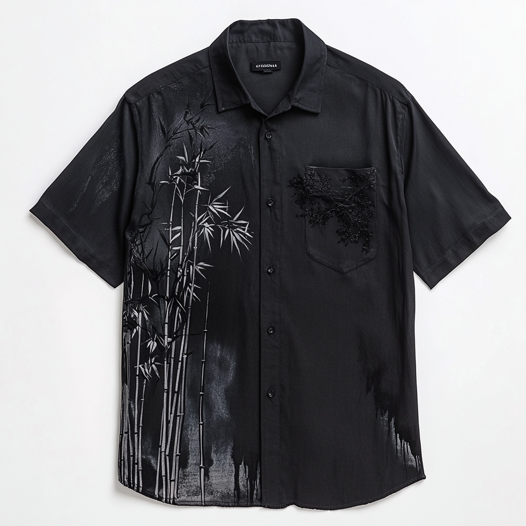 Bamboo print short-sleeved shirt